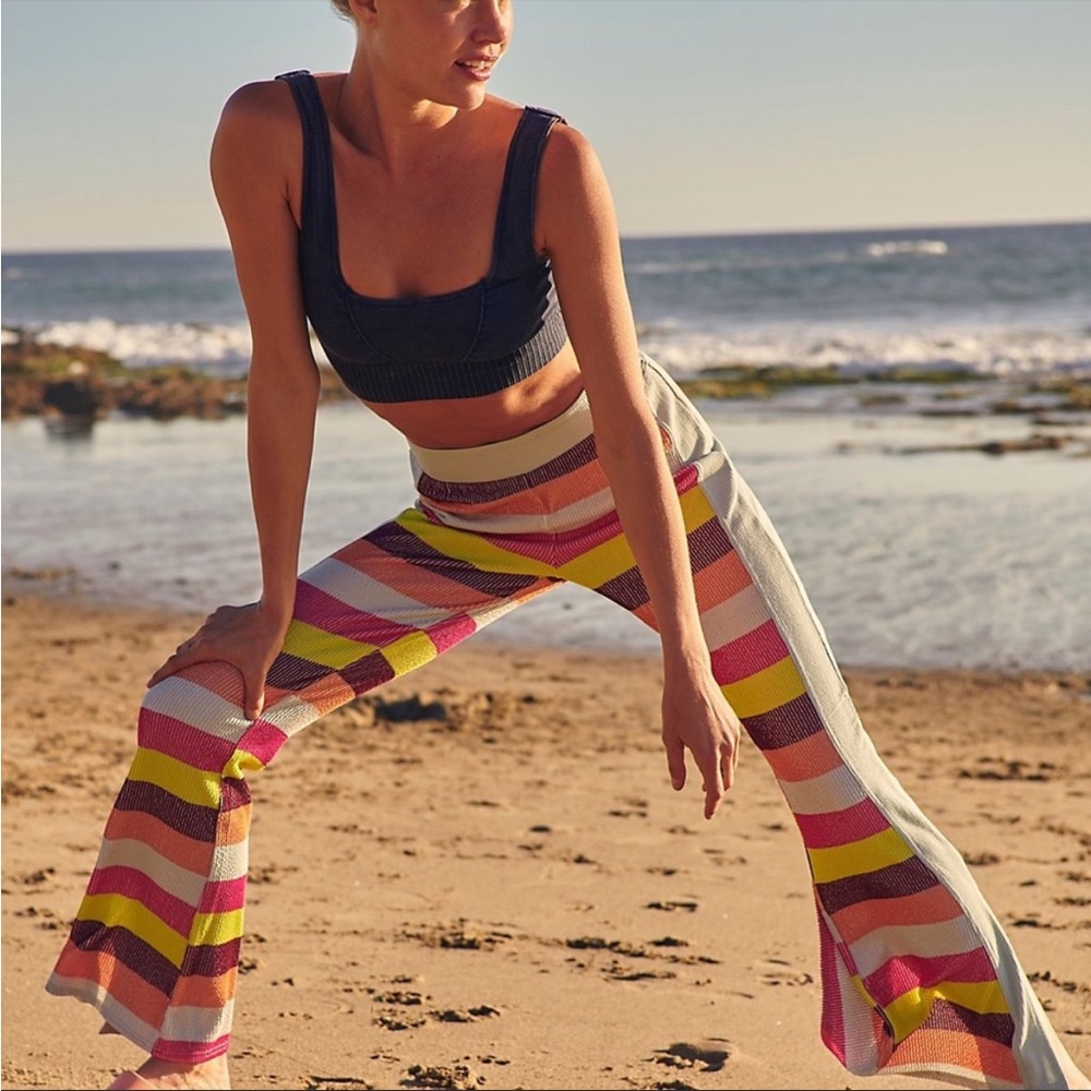 NWT Free People Movement Melody Kick Flares Sherbet Stripes Size Medium